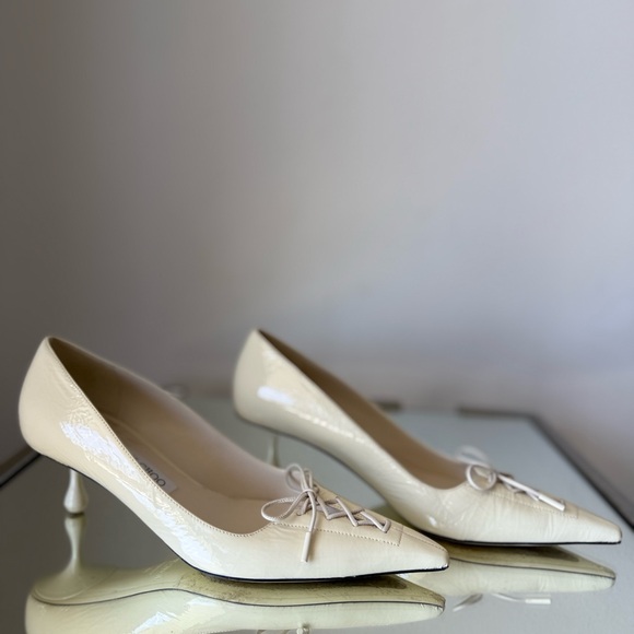 EUC JIMMY CHOO Scarlett 50 lace-up patent-leather pointed-toe pumps 38 $1,075 - Picture 10 of 16